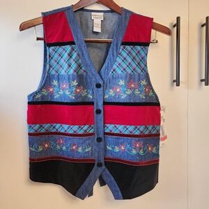 S Denim and Velvet Patchwork Vest by Nappa Valley, 100% Cotton, Size Small